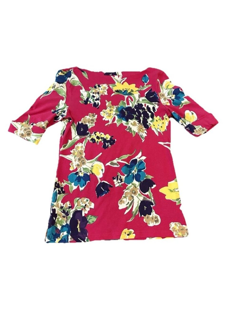 Lauren Ralph Lauren Women's Floral Top S Pink‎ Cuffed Sleeve Feminine Preppy